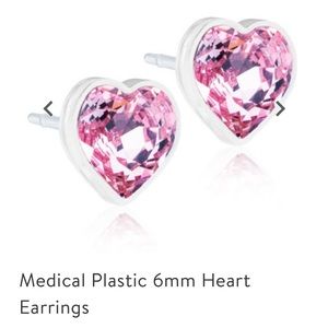 NEW Blomdahl medical-grade plastic-back pink crystal heart earrings